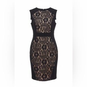 Saks Fifth Avenue Black and Cream Lace Midi Dress